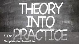  Presentation with theory - Theme featuring theories development - theory into practice written background and a gray colored foreground