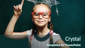  Presentation with theory - Beautiful presentation theme featuring theory mind - genius girl in red glasses backdrop and a ocean colored foreground