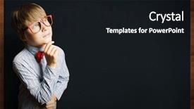  Presentation with smart - Beautiful PPT theme featuring theory mind - smart boy in red glasses backdrop and a  colored foreground