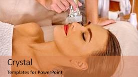  Presentation with beauty salon - PPT theme with therapeutic devices - close up of lying young background and a  colored foreground