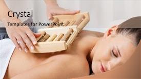  Presentation with masseur doing massage spa - Colorful theme enhanced with therapeutic devices - relaxed young female receiving back backdrop and a  colored foreground