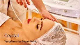  Presentation with indian woman face beauty - Slide set consisting of therapeutic devices - woman receiving electric facial ultrusound background and a  colored foreground