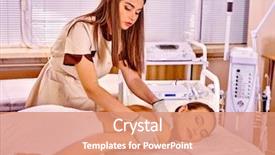  Presentation with beauty salon - Audience pleasing theme consisting of therapeutic devices - woman receiving electric massage backdrop and a coral colored foreground