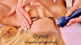  Presentation with therapeutic - Colorful PPT layouts enhanced with therapeutic devices - young woman receiving electric facial backdrop and a coral colored foreground