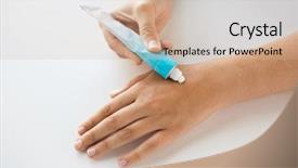  Presentation with therapeutic - Amazing PPT layouts having hands applying cream or therapeutic backdrop and a soft green colored foreground
