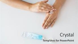  Presentation with therapeutic - Slide deck featuring hands applying cream or therapeutic background and a white colored foreground