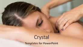  Presentation with medical spa massage outdoor balinese - Beautiful PPT theme featuring therapeutic - woman shoulders massage spa backdrop and a  colored foreground