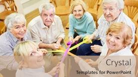  Presentation with cohesion - Presentation design having therapist-and-senior-citizens-practice background and a coral colored foreground