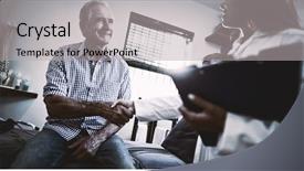  Presentation with low angle view of fictitious - Theme enhanced with therapist and senior male patient background and a light gray colored foreground