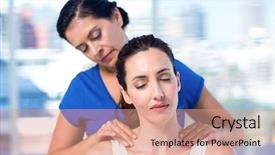  Presentation with massage therapist - Colorful presentation design enhanced with therapist doing back massage to her patient in medical office backdrop and a coral colored foreground