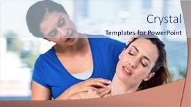  Presentation with patients - Audience pleasing PPT theme consisting of therapist examining her patients neck in exercise room backdrop and a sky blue colored foreground