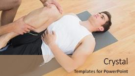  Presentation with young - Audience pleasing PPT layouts consisting of therapist examining young mans leg backdrop and a  colored foreground
