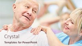  Presentation with massage therapist - Audience pleasing presentation design consisting of therapist-gives-senior-man backdrop and a lemonade colored foreground