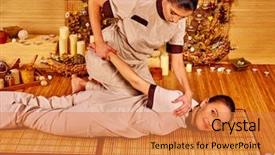  Presentation with massage therapist - Presentation featuring therapist giving stretching massage background and a coral colored foreground