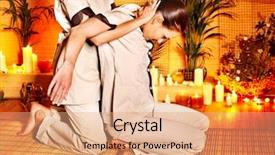  Presentation with massage therapist - PPT theme featuring therapist giving thai stretching massage background and a coral colored foreground