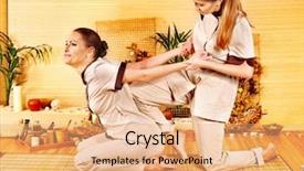  Presentation with massage therapist - Presentation design featuring therapist giving thai stretching massage background and a coral colored foreground