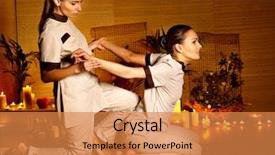  Presentation with massage therapist - Presentation design having therapist giving thai stretching massage background and a coral colored foreground