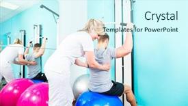  Presentation with physical exercises - Theme consisting of therapist in sport rehabilitation background and a cool aqua colored foreground