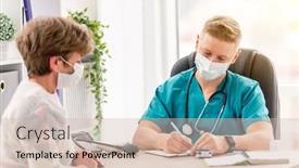  Presentation with clinic - Presentation theme having therapist-recieving-patient-in-medical background and a soft green colored foreground