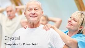  Presentation with healthy - PPT layouts with therapist-supports-senior-man background and a white colored foreground