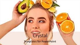  Presentation with face mask - Beautiful slides featuring therapy acceleration of hair growth backdrop and a coral colored foreground