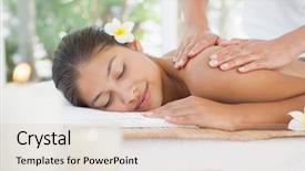  Presentation with health - Colorful slides enhanced with therapy medical - beautiful brunette enjoying a massage backdrop and a  colored foreground