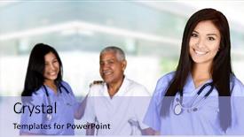  Presentation with care elderly - Slide set featuring therapy nurse - health care worker helping background and a  colored foreground