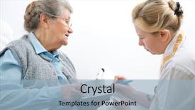  Presentation with caregiver - PPT theme consisting of therapy nurse - senior woman is visited background and a light blue colored foreground