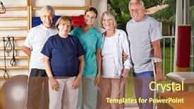  Presentation with group of people - Audience pleasing PPT theme consisting of therapy rehab - group of senior people backdrop and a  colored foreground