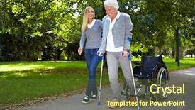  Presentation with rehab - PPT layouts consisting of therapy rehab - nurse helping elderly woman background and a tawny brown colored foreground