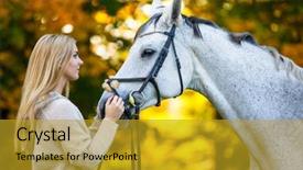 Presentation with horse therapy - Slides with therapy riding - woman with horse in park background and a gold colored foreground