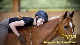  Presentation with horse therapy - Amazing PPT layouts having therapy riding - young happy woman on her backdrop and a tawny brown colored foreground