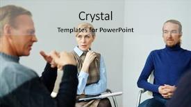  Presentation with group support - Colorful PPT theme enhanced with therapy sessions - portrait of mature professional psychologist backdrop and a light gray colored foreground