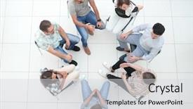  Presentation with team business top view - Colorful slide deck enhanced with therapy sociasl worker - top view business team discussing backdrop and a light gray colored foreground