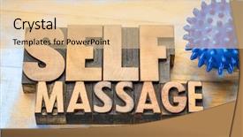  Presentation with self massage - Slide deck consisting of therapy typing - self massage word in letterpress background and a  colored foreground