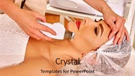  Presentation with beauty salon - Colorful PPT layouts enhanced with therapy typing - woman receiving electric facial ultrusound backdrop and a coral colored foreground