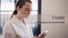  Presentation with therapy dogs hospital - Amazing PPT theme having therapy typing - young female therapist text messaging backdrop and a mint green colored foreground