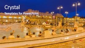  Presentation with budapest - Theme featuring thermal bath spa in budapest background and a navy blue colored foreground