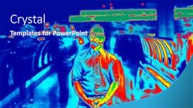  Presentation with temperature - Amazing PPT theme having thermal-camera-photo-detecting-temperature backdrop and a navy blue colored foreground
