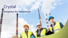  Presentation with power industry - Slide set consisting of thermal engineering - construction engineers examining thermoelectric power background and a sky blue colored foreground