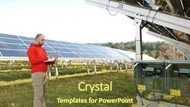  Presentation with solar panels - Audience pleasing PPT layouts consisting of thermal engineering - male engineer using laptop solar backdrop and a tawny brown colored foreground