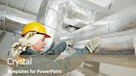  Presentation with thermal insulation - Presentation design having thermal insulation female insulation worker background and a coral colored foreground