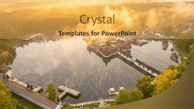  Presentation with holiday destination - PPT theme with thermal-lake-heviz-at-sunrise and a yellow colored foreground