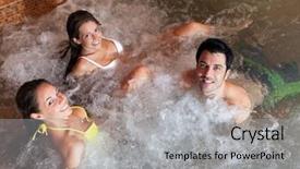  Presentation with relaxing - Amazing PPT theme having thermal water - group of happy people relaxing backdrop and a light gray colored foreground