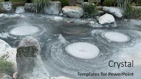  Presentation with hell - Slide set consisting of thermal water - hell in beppu japan background and a light gray colored foreground