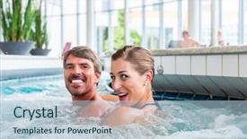  Presentation with wellness - Beautiful PPT theme featuring thermal water - man and woman relaxing backdrop and a  colored foreground