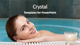  Presentation with hot tub - Slide deck with thermal water - smiling young woman stay background and a dark gray colored foreground
