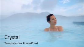  Presentation with hot spring - Amazing PPT layouts having thermal water - woman enjoys spa in geothermal backdrop and a light blue colored foreground