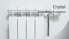  Presentation with electric - Slides with thermo electric - heating radiator at home closeup background and a light gray colored foreground