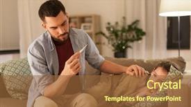  Presentation with family health - Audience pleasing slide set consisting of thermometer measuring ill daughter temperature backdrop and a tawny brown colored foreground